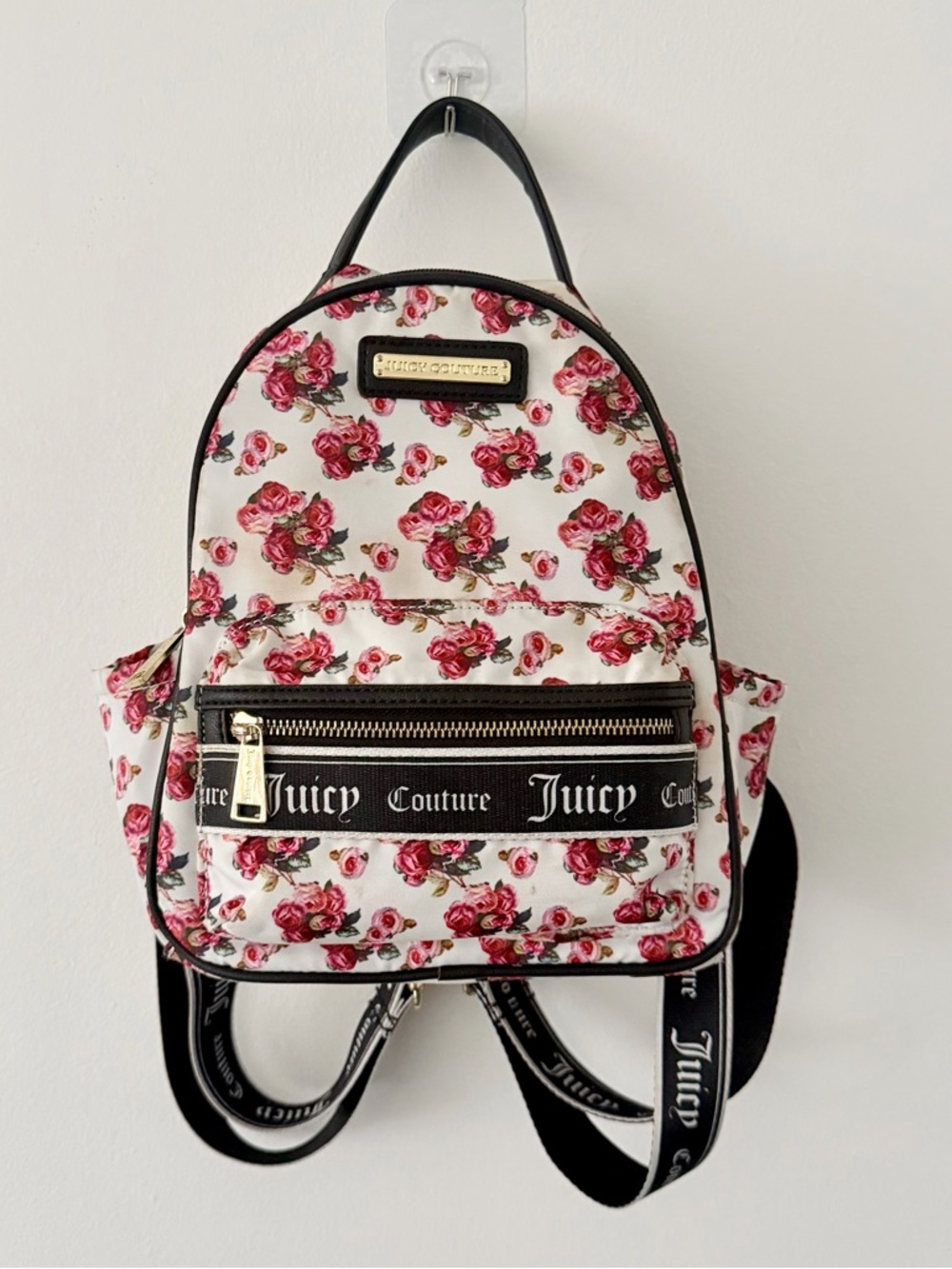 Juicy Couture rose print mini backpack, red and white